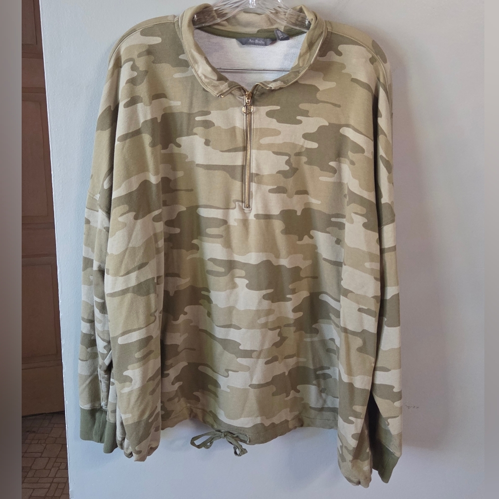 AnyBody Olive Camouflage Pullover